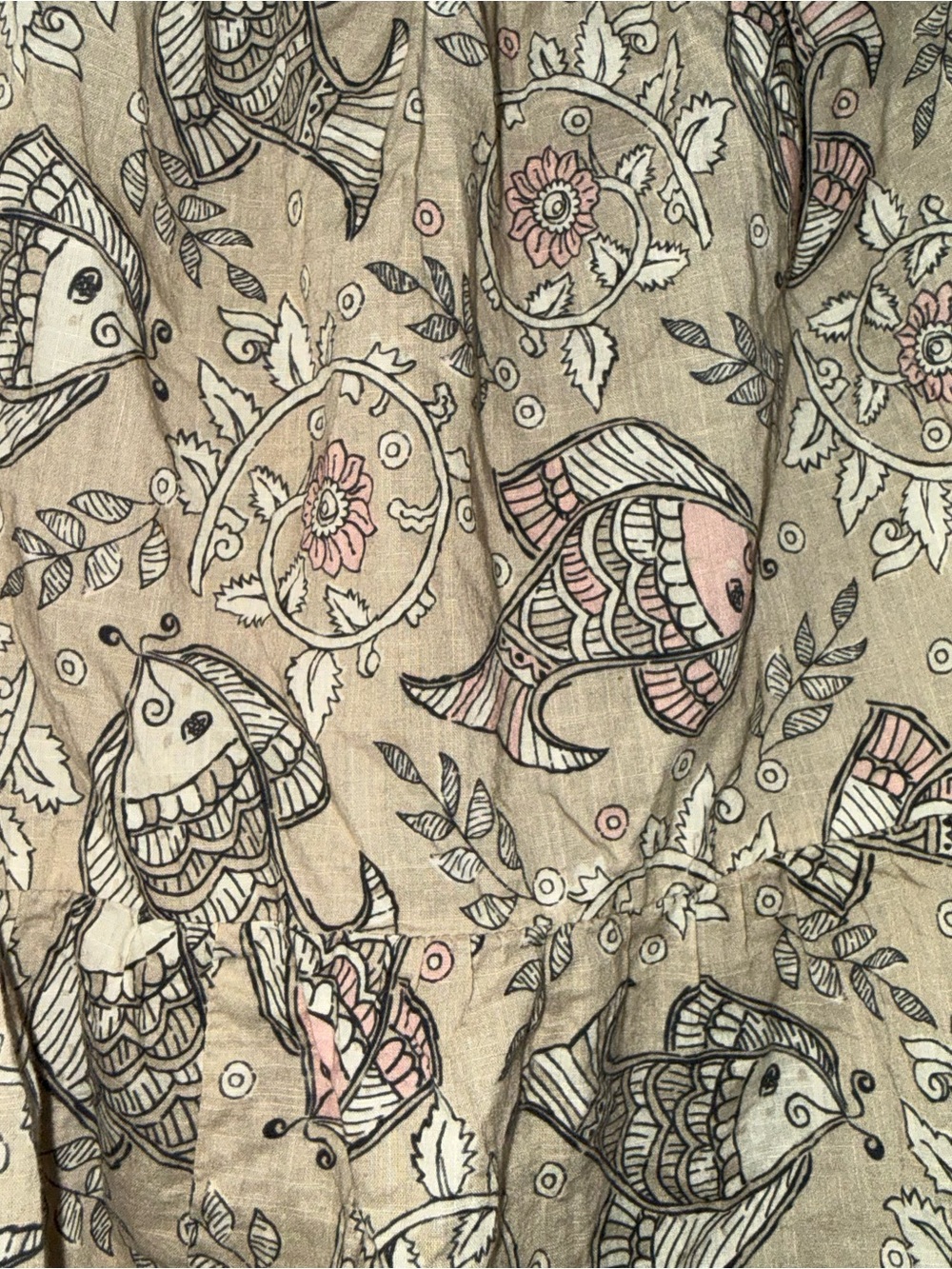 Whimsy Froth Let Me Be Fish-Print Skirt with Pale Pink and White Accents